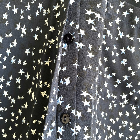 Zara Navy Blue Star Chiffon Long Sleeve Button Up Blouse Size XS - Picture 9 of 12
